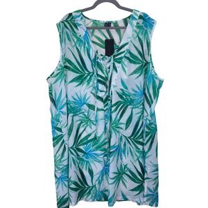 NWT Womens‎ Lace Up Tank Dress Green White Size 3X Resortwear Pool Floral Beach